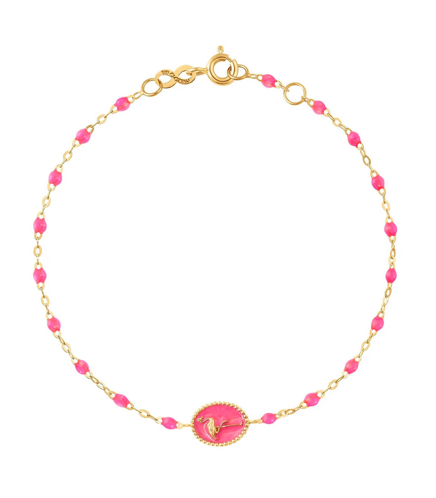 Bracelet Or Jaune, Perles de résine, Médaille Flamant