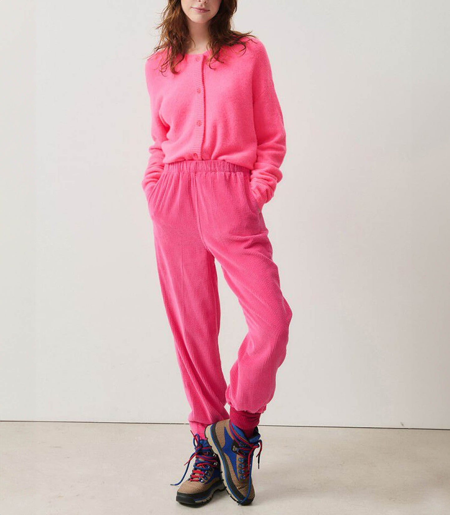 Pantalon en Velours Côtelé Padow Fuchsia Vintage