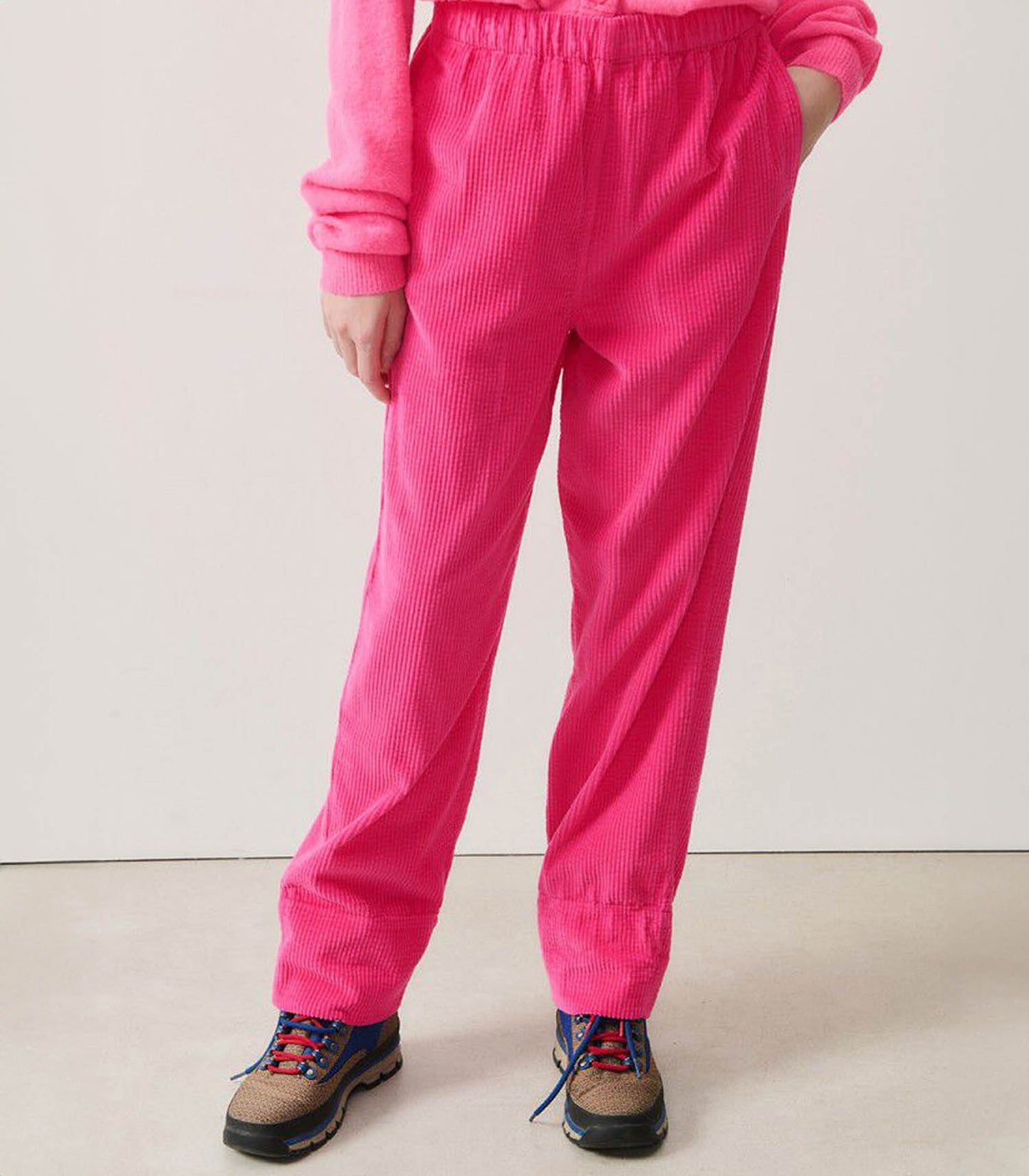 Pantalon en Velours Côtelé Padow Fuchsia Vintage