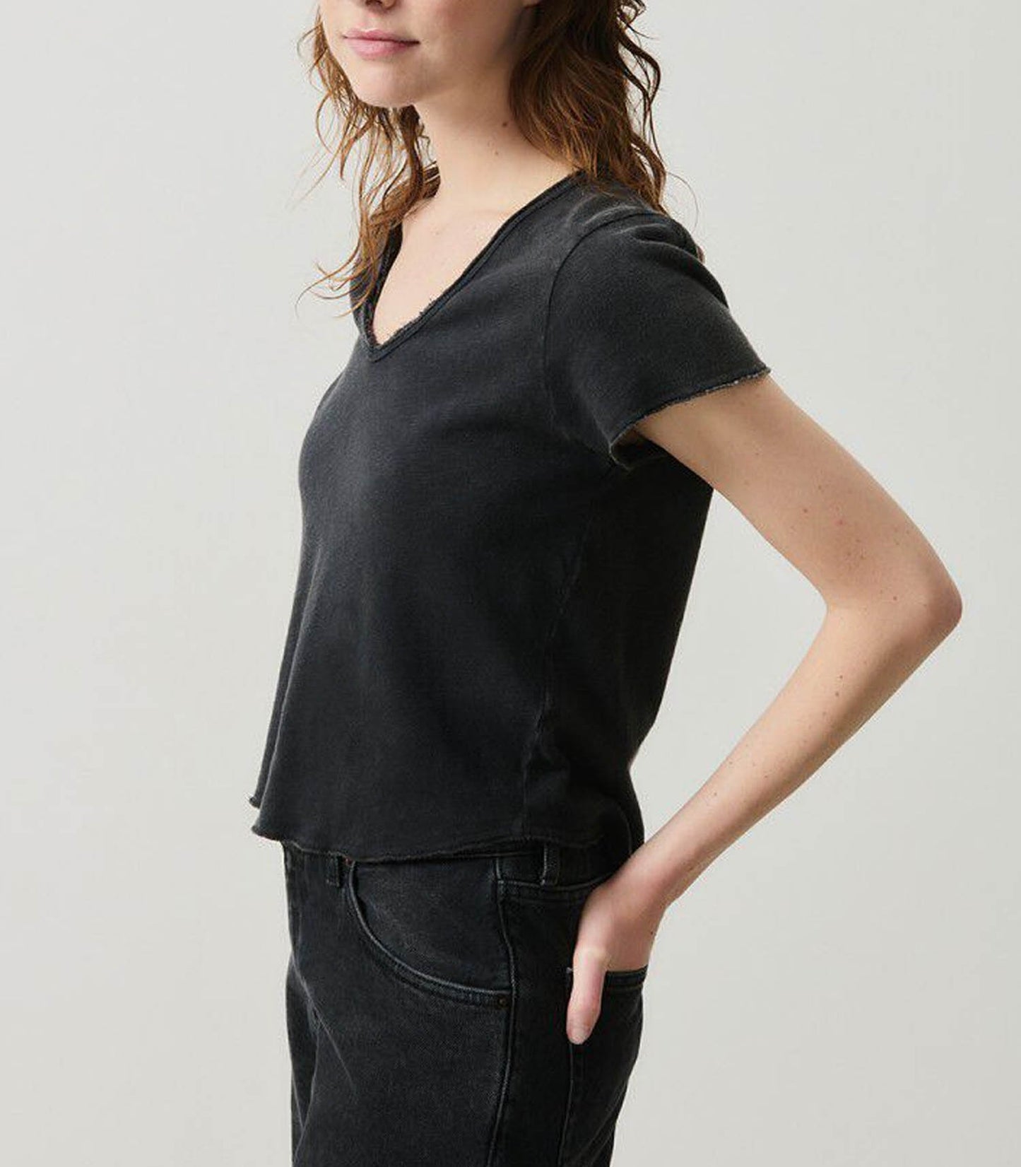 Tee-shirt Sonoma Manches Courtes Col V Noir Vintage