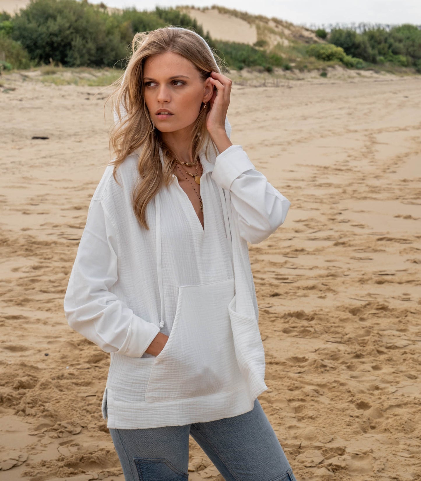 Sweat-shirt Jersey triple Gauze Ecru