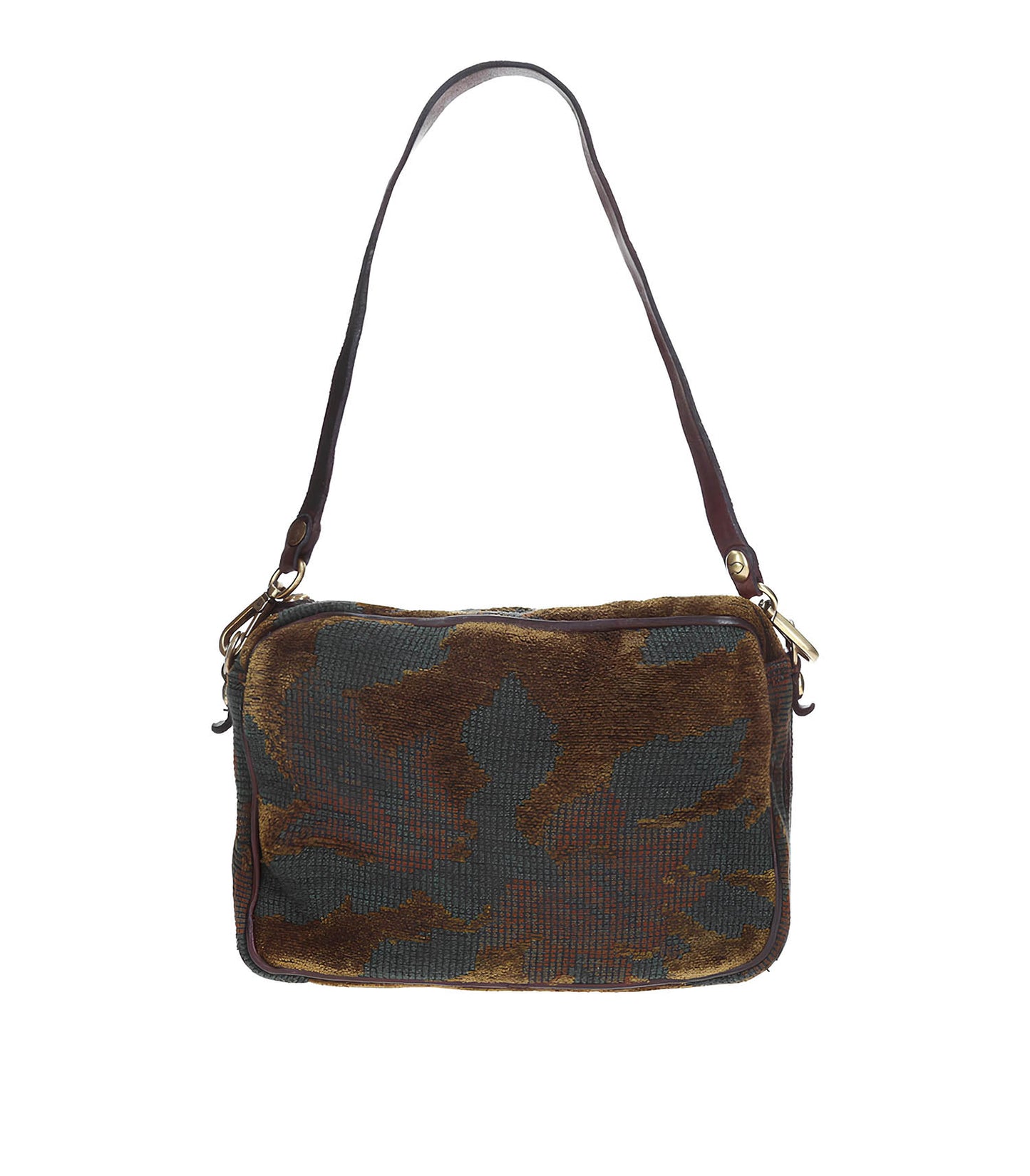 Mini Sac Bandoulière en Jacquard et Cuir Noir