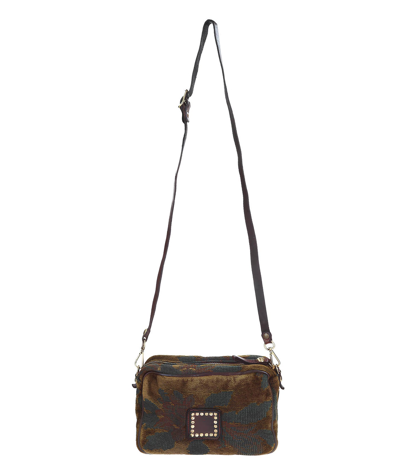 Mini Sac Bandoulière en Jacquard et Cuir Noir