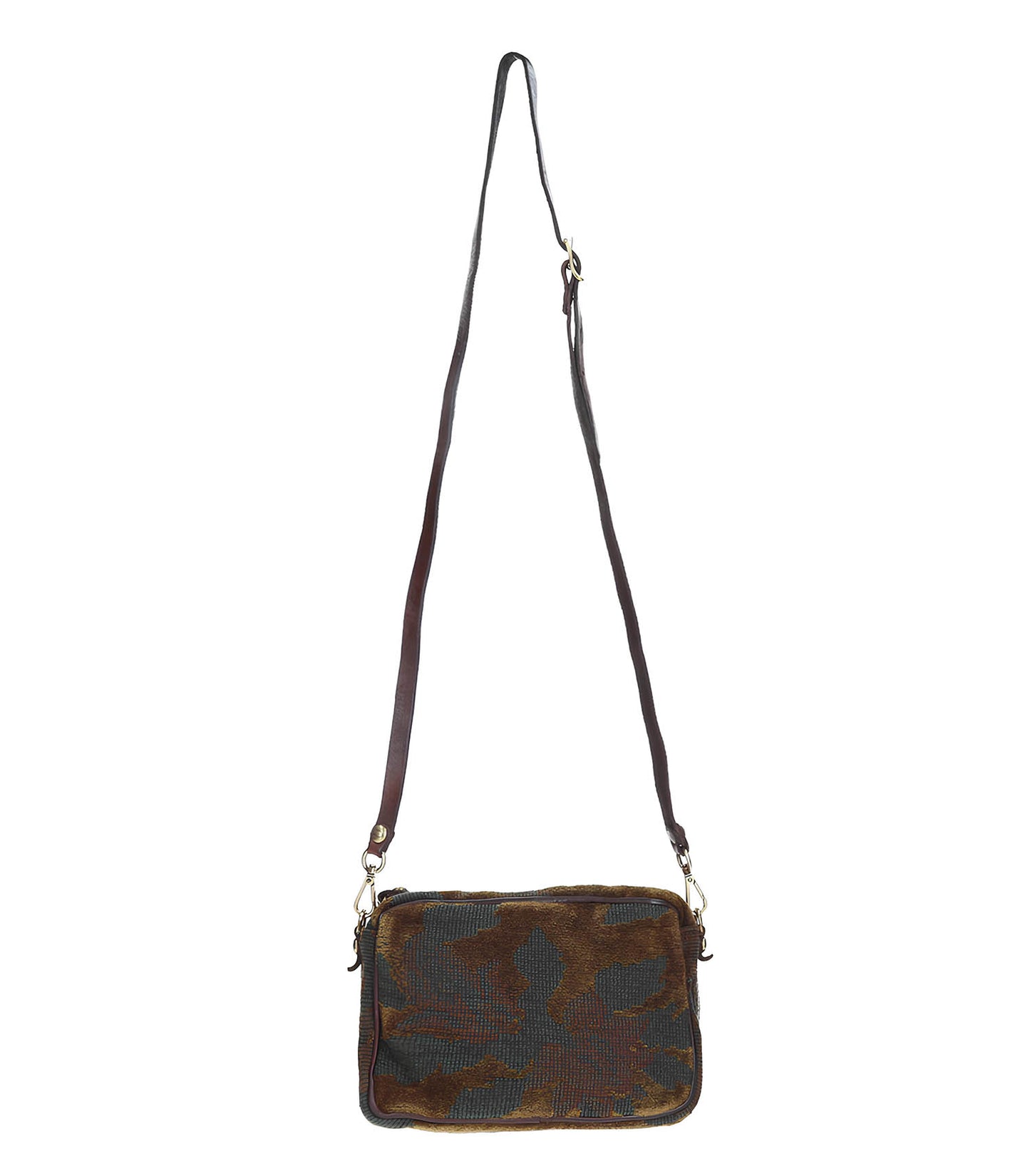Mini Sac Bandoulière en Jacquard et Cuir Noir