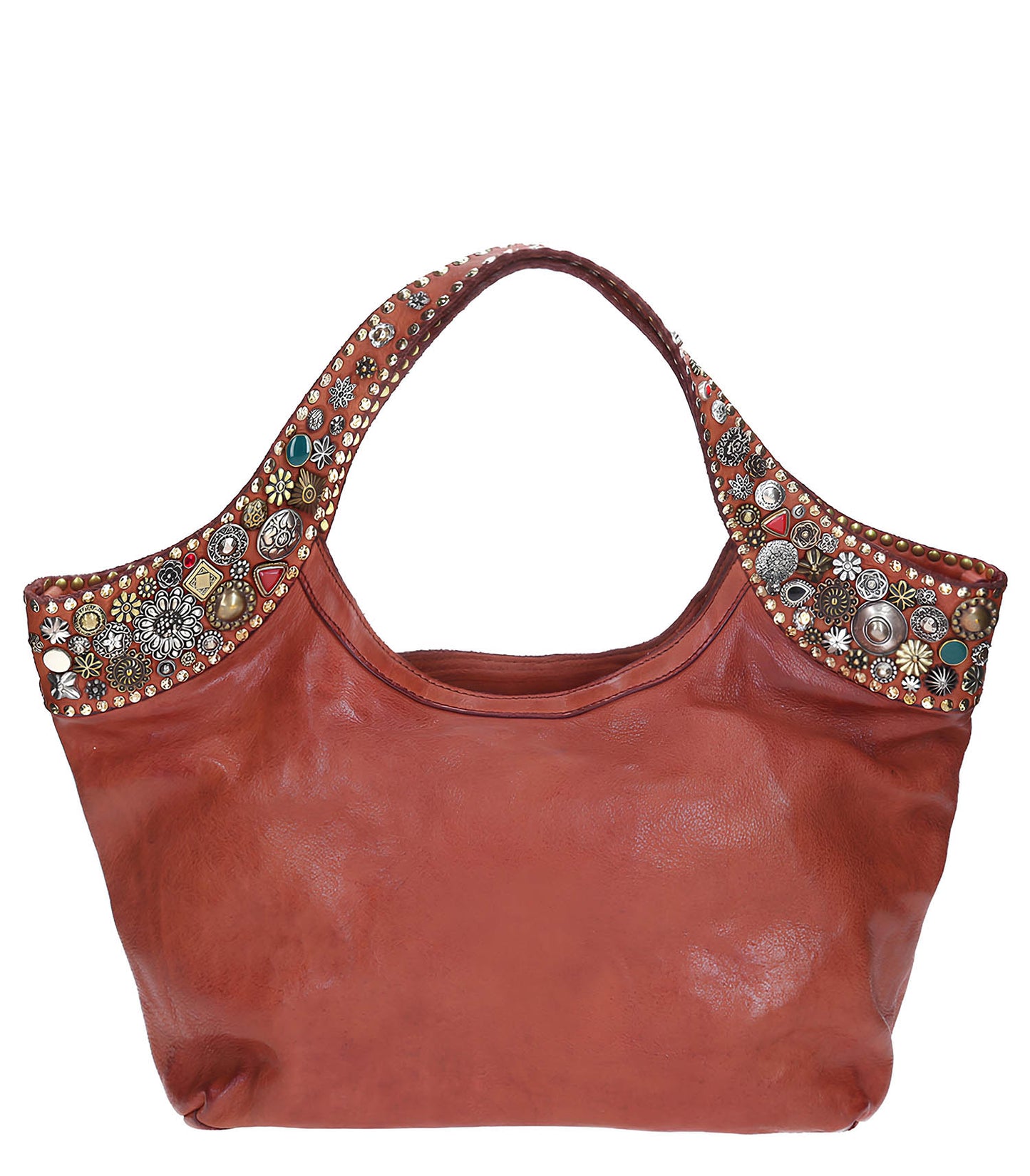 Cabas en Cuir Camel et Clous Vintage