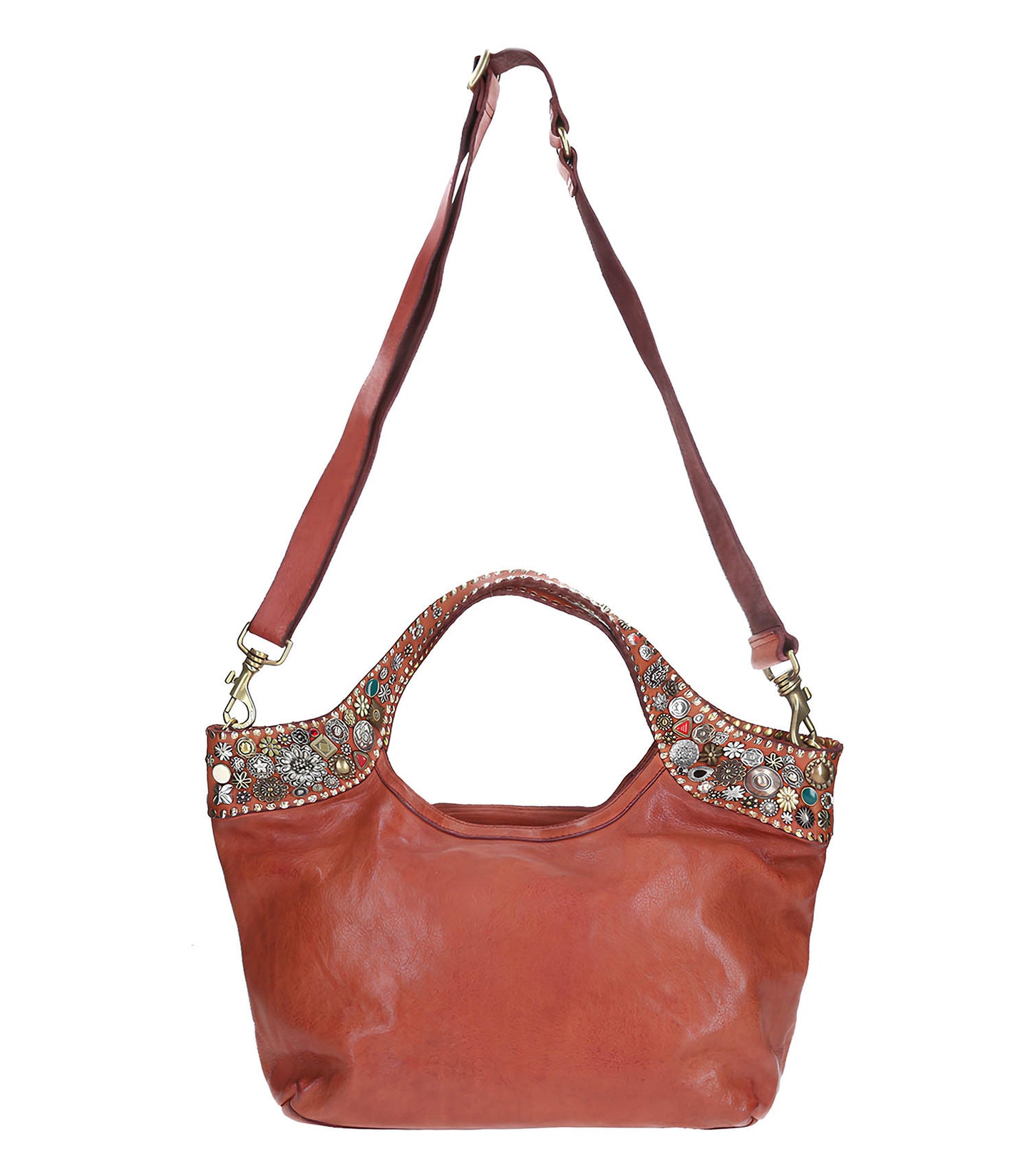 Cabas en Cuir Camel et Clous Vintage