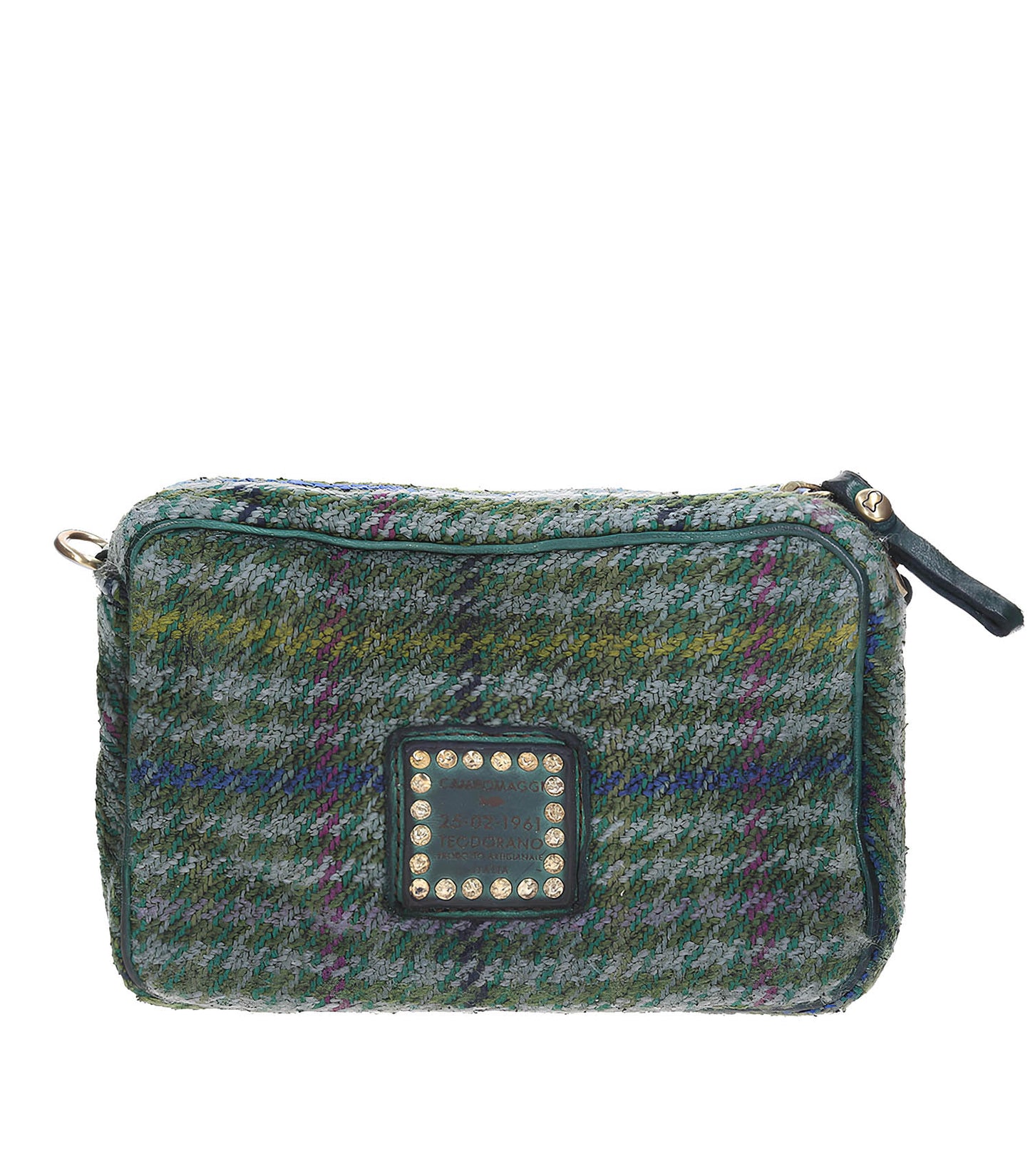 Mini Sac Bandoulière en Jacquard et Cuir Vert