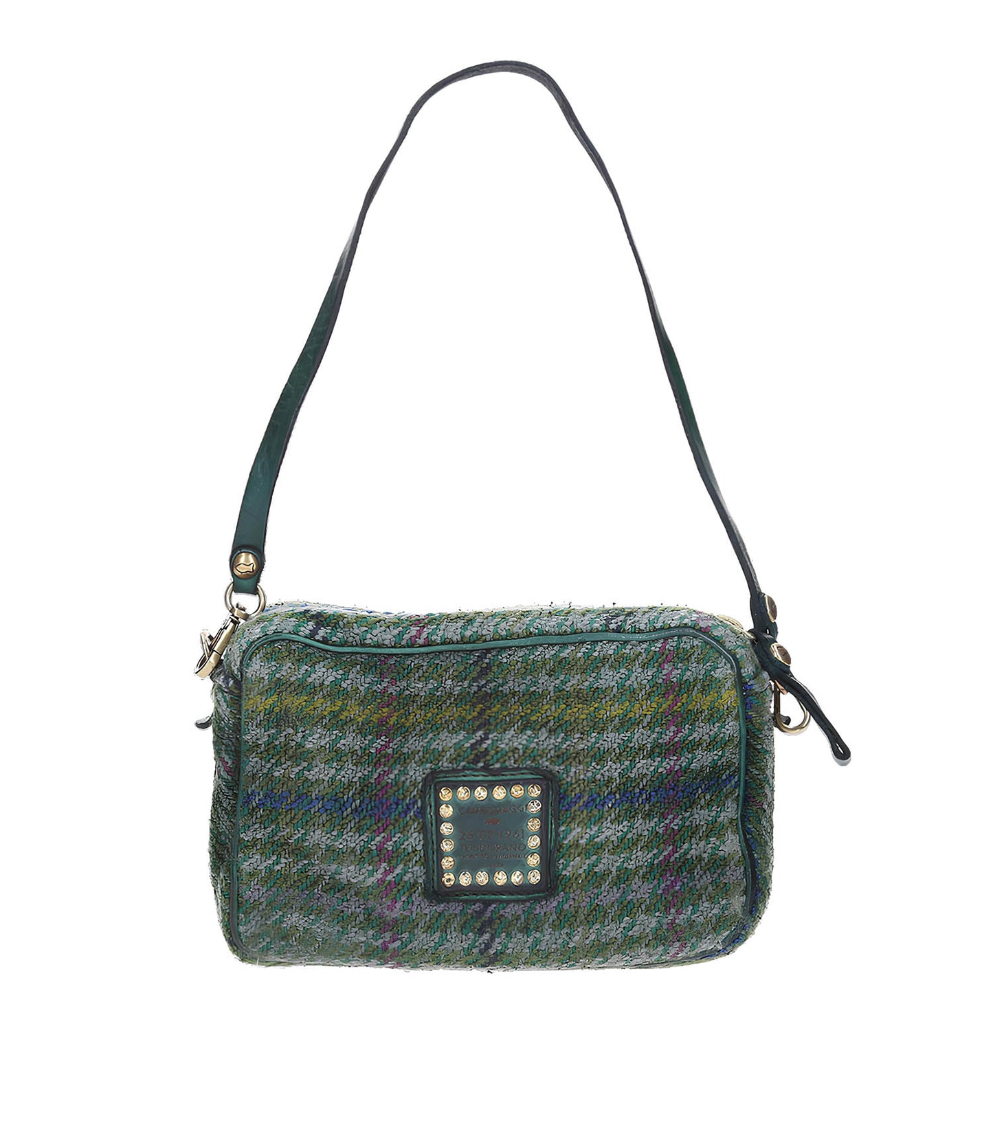 Mini Sac Bandoulière en Jacquard et Cuir Vert