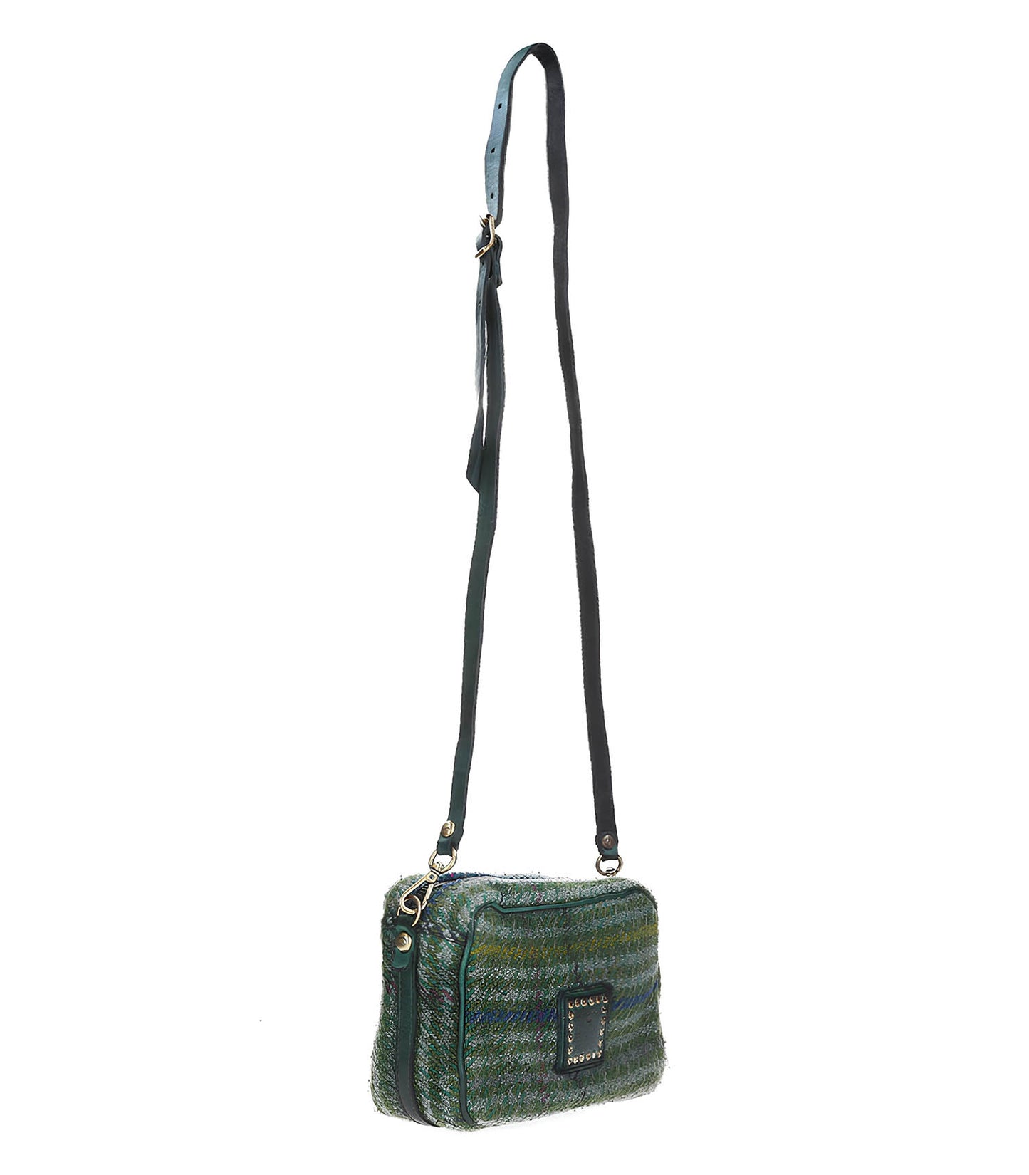 Mini Sac Bandoulière en Jacquard et Cuir Vert