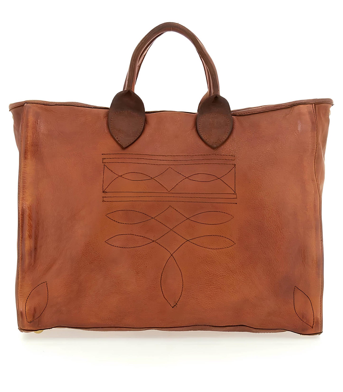 Sac cabas Agata en cuir cognac avec surpiqûres Charro
