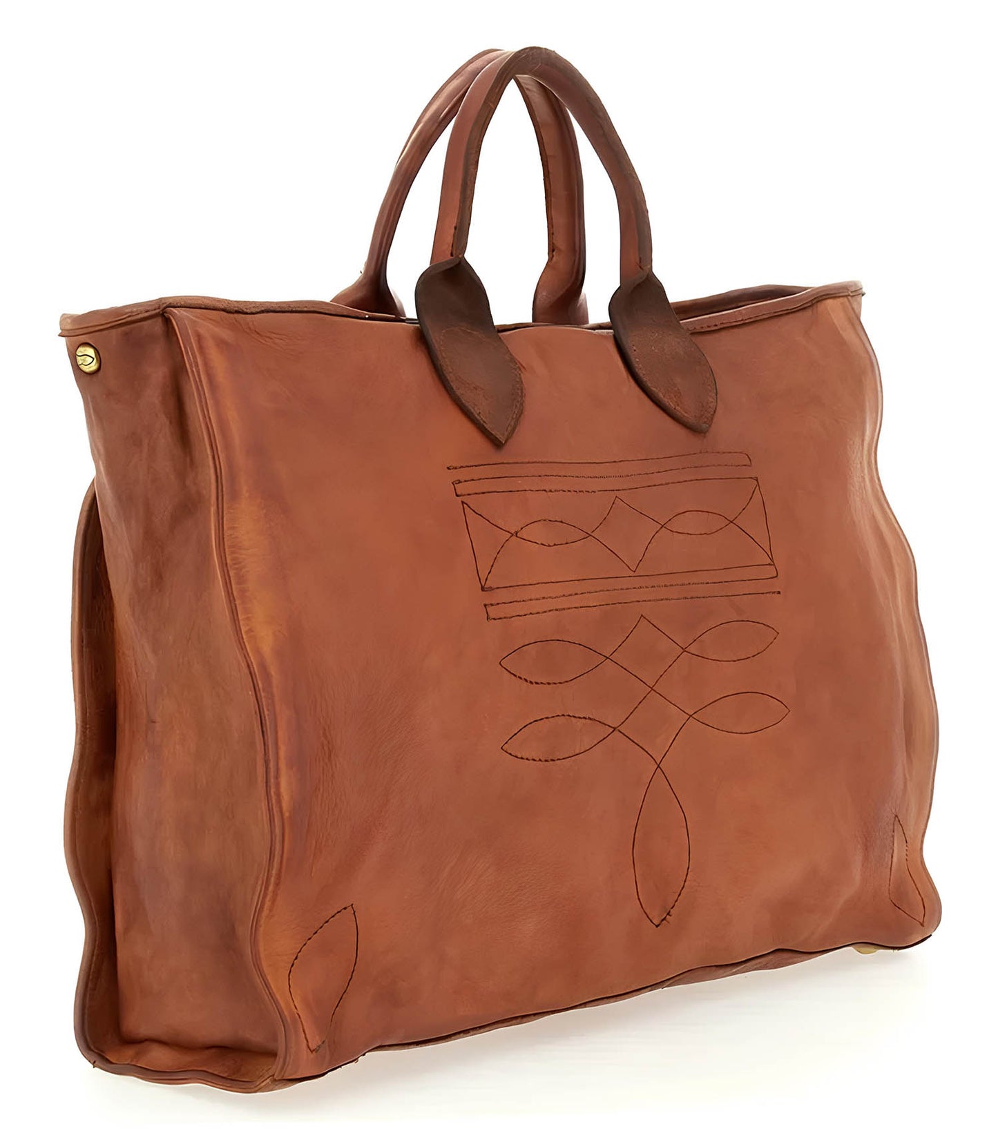 Sac cabas Agata en cuir cognac avec surpiqûres Charro