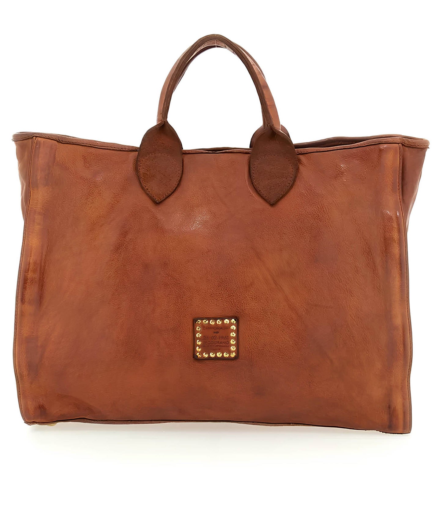 Sac cabas Agata en cuir cognac avec surpiqûres Charro