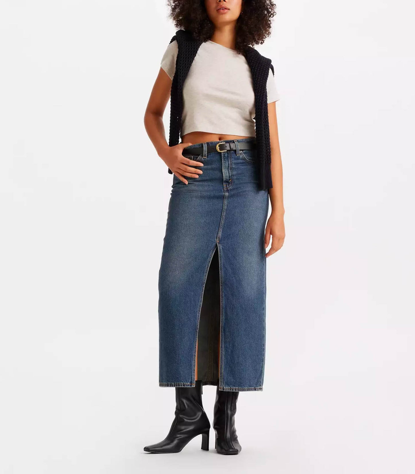 Jupe longue en Denim Ankle Column Wave Hello