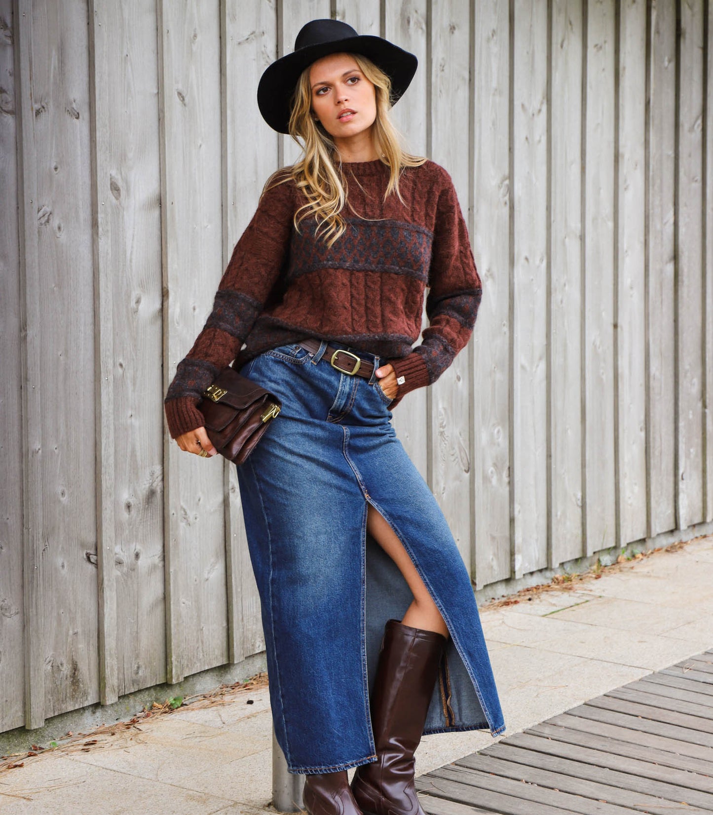 Jupe longue en Denim Ankle Column Wave Hello