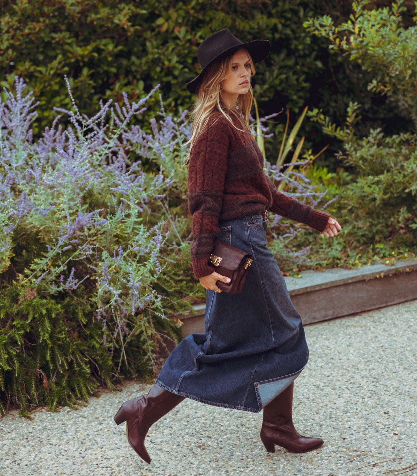 Jupe longue en Denim Ankle Column Wave Hello
