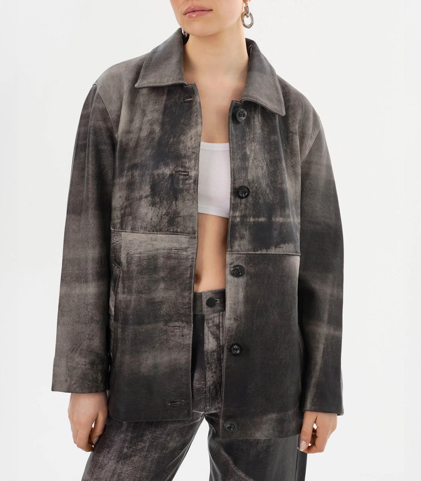 Veste en cuir Presley Fossil Grey
