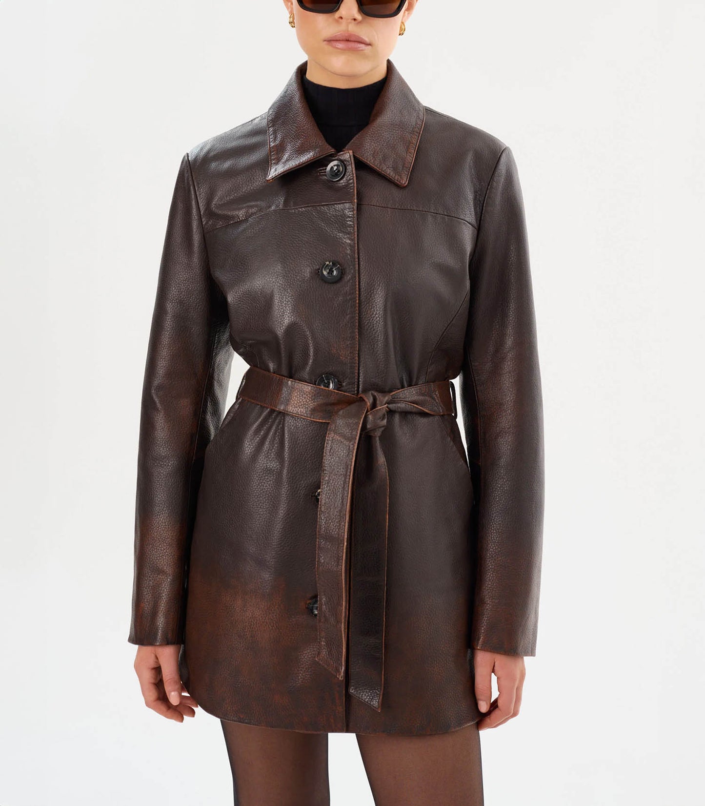 Trench en cuir Marlowe Rub Off Brown