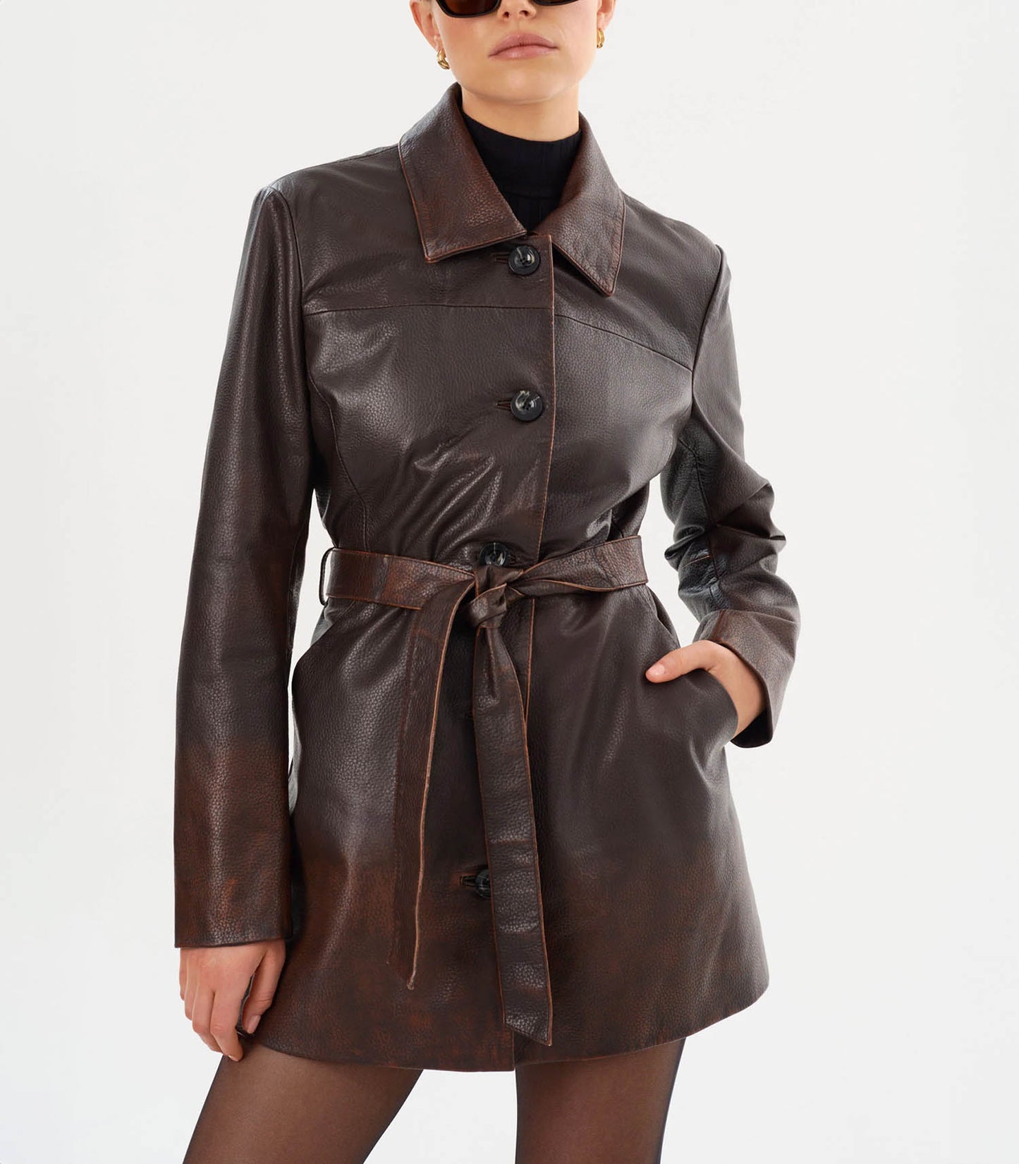 Trench en cuir Marlowe Rub Off Brown