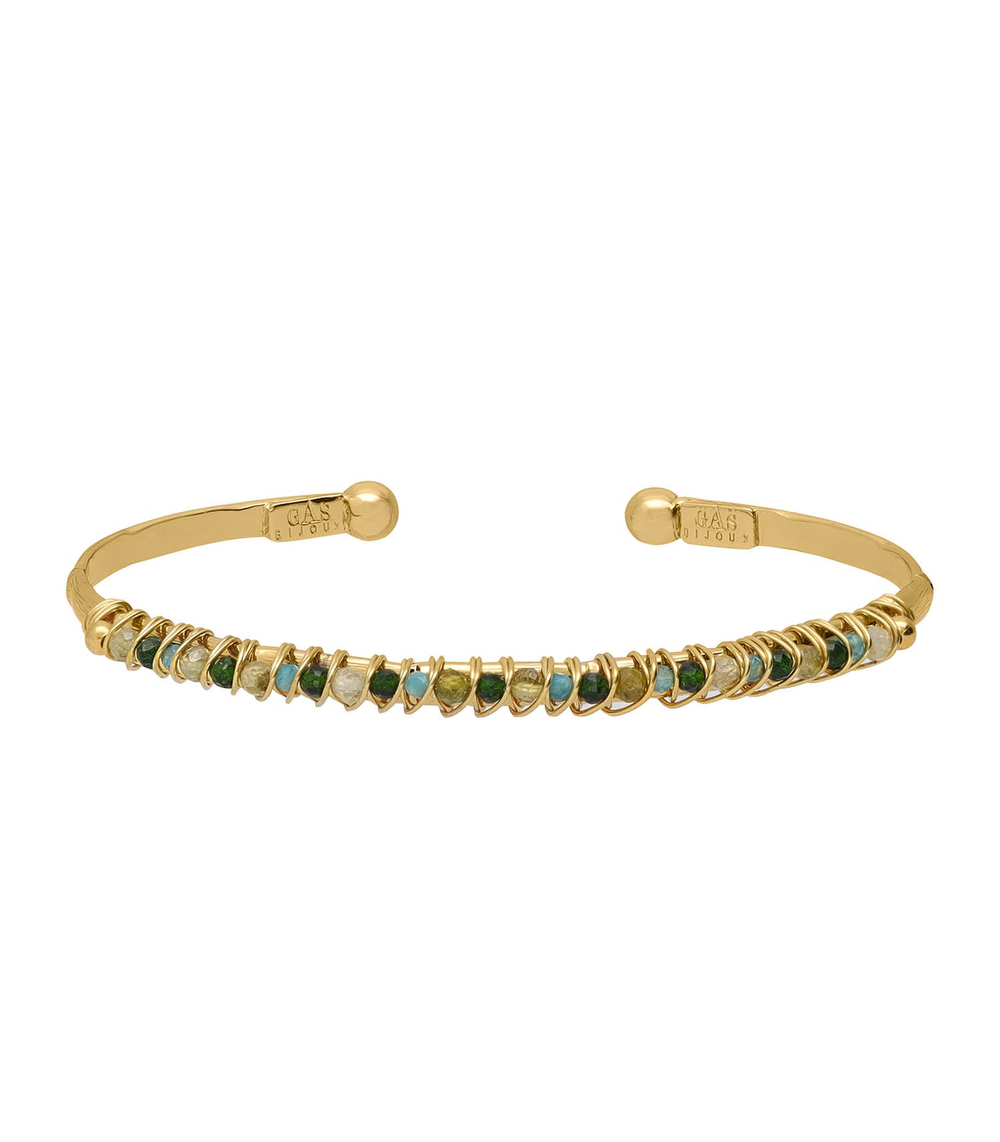 Bracelet Lyre jonc grand modèle doré Vert