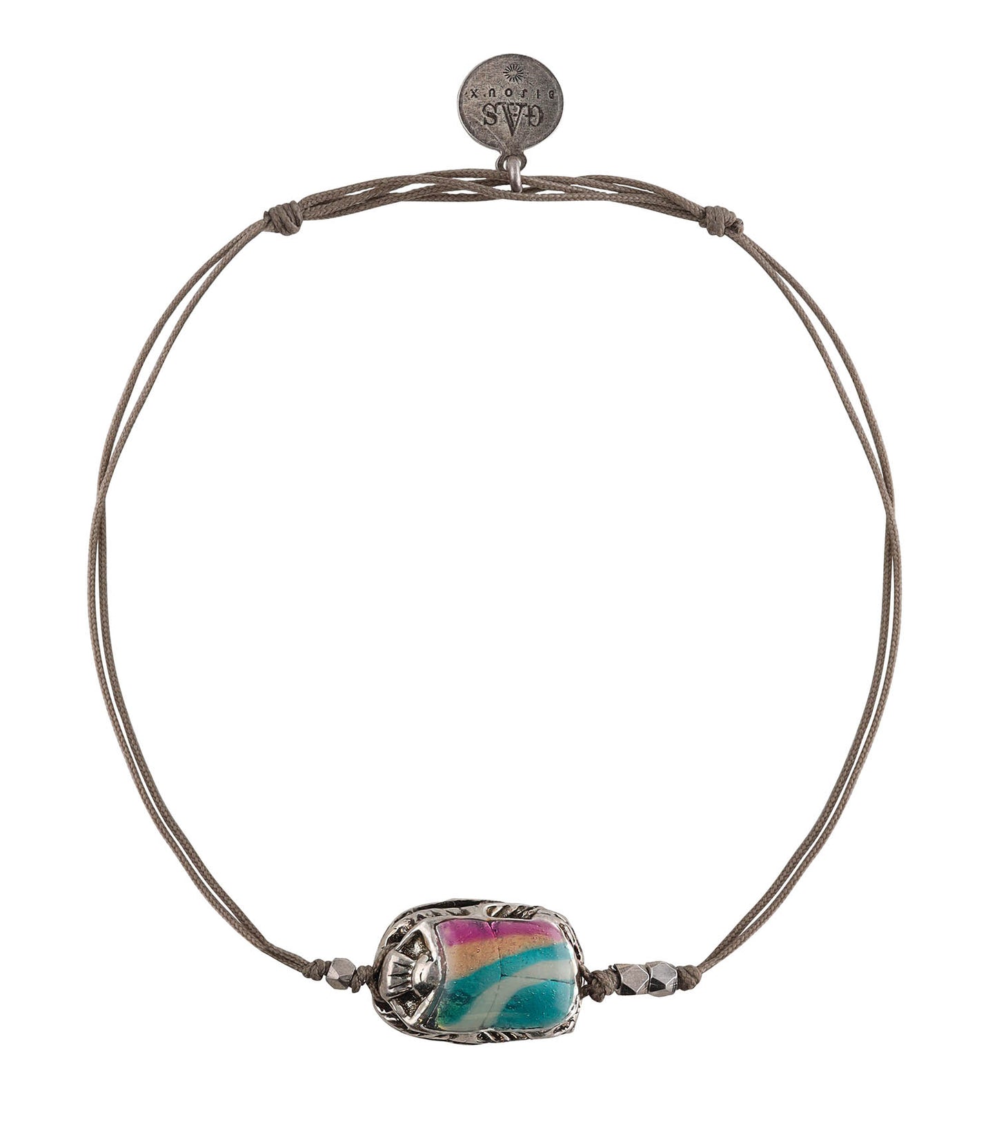 Bracelet Scaramouche Email Argenté Lien Taupe