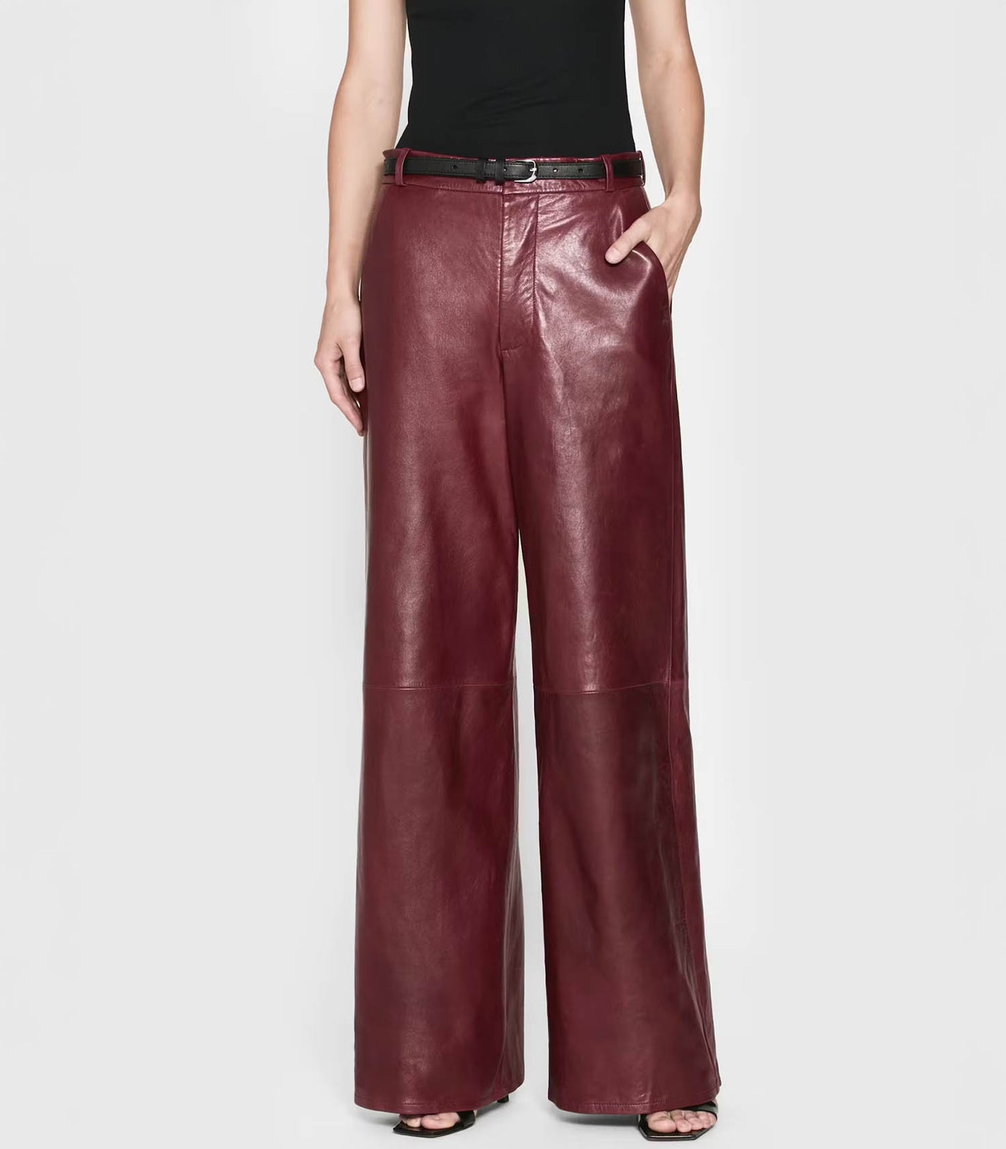 Pantalon en Cuir Syrah Rouge