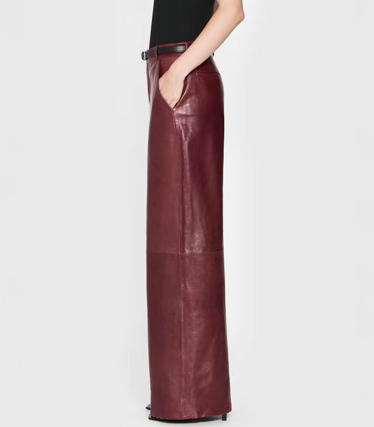 Pantalon en Cuir Syrah Rouge