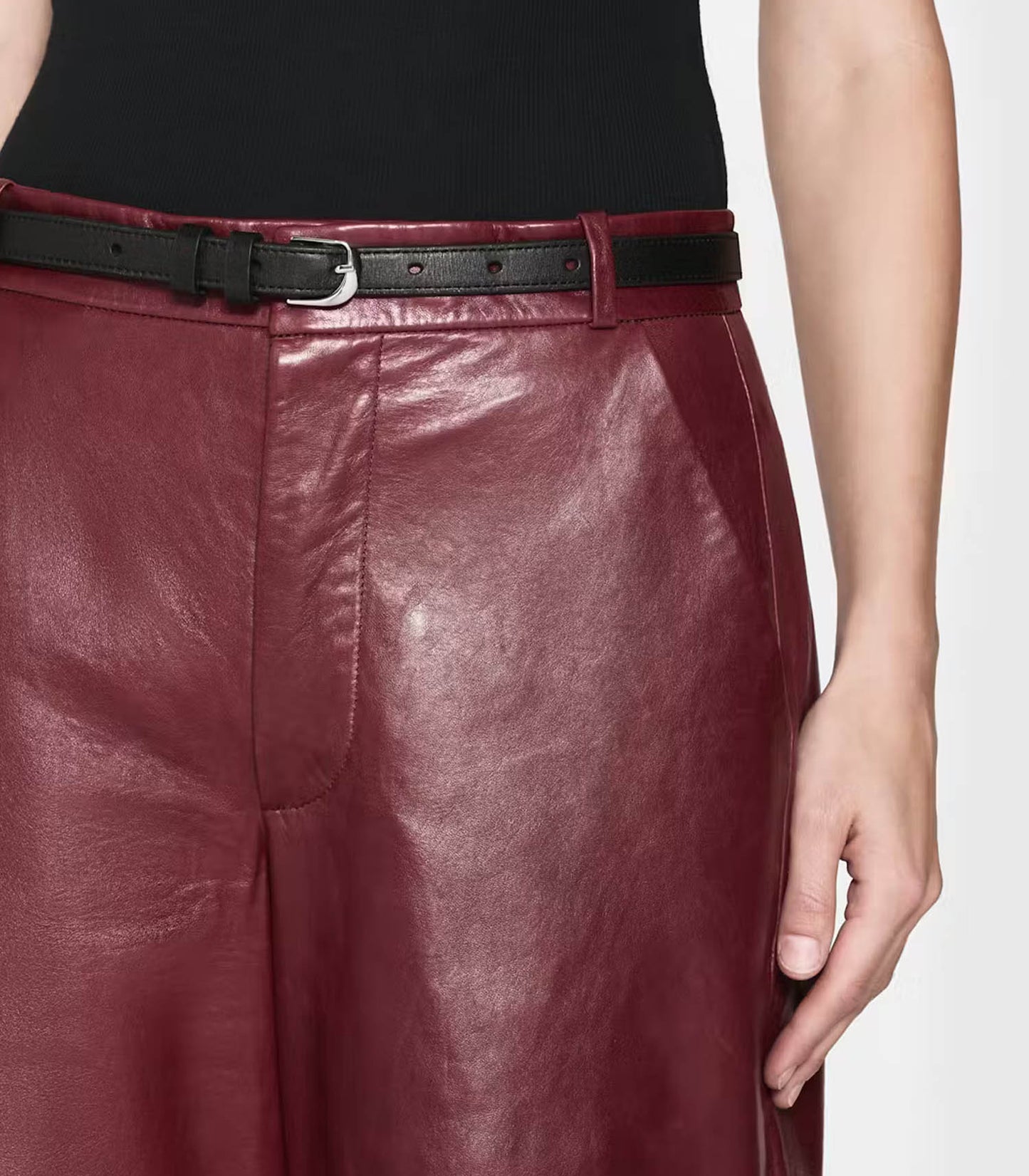 Pantalon en Cuir Syrah Rouge