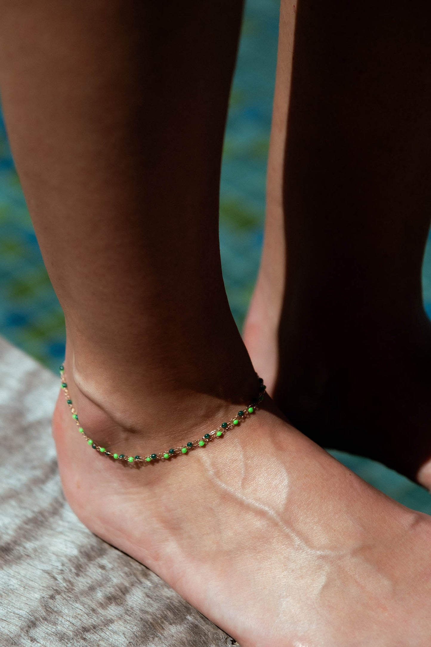 Bracelet de Cheville Or Jaune et Perles de résine 24 cm