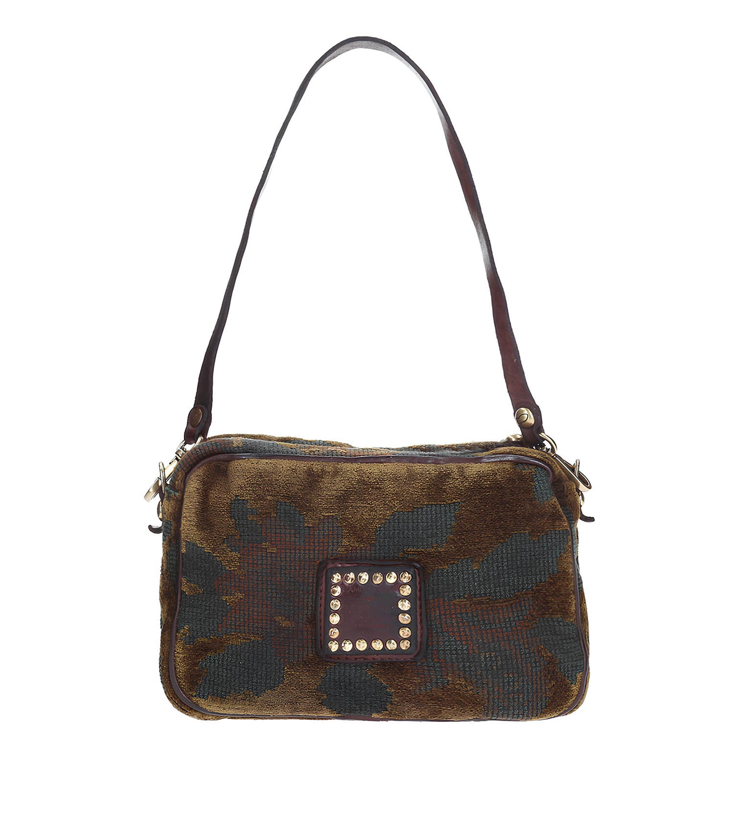 Mini Sac Bandoulière en Jacquard et Cuir Noir