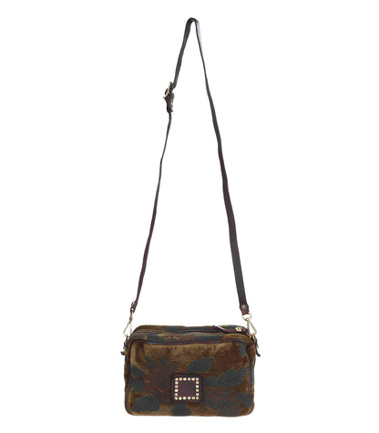 Mini Sac Bandoulière en Jacquard et Cuir Noir