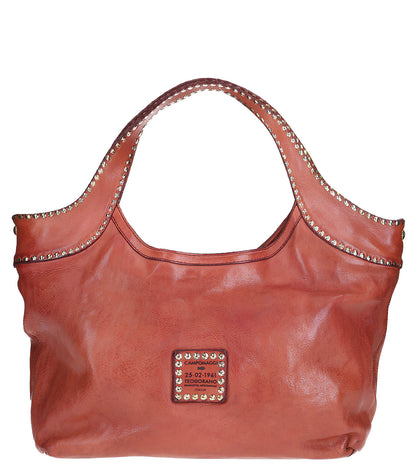 Cabas en Cuir Camel et Clous Vintage