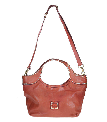 Cabas en Cuir Camel et Clous Vintage