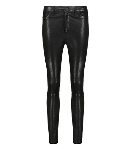 Pantalon en Cuir Barbara High Rise Slim Noir
