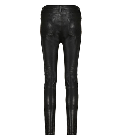 Pantalon en Cuir Barbara High Rise Slim Noir