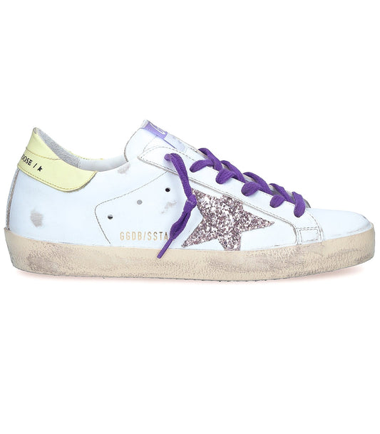 Baskets Super-Star Cuir Blanc Etoile Glitter Rose